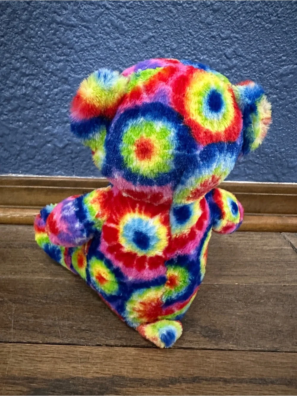 PEACE PALS Rainbow Tie Dye Bear Stuffed Animal Plush Plastic Glitter Nose
